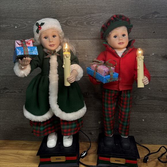 1993 Holiday Creations 24" Boy and Girl Christmas Animated Doll Figures Vintage - Picture 2 of 10